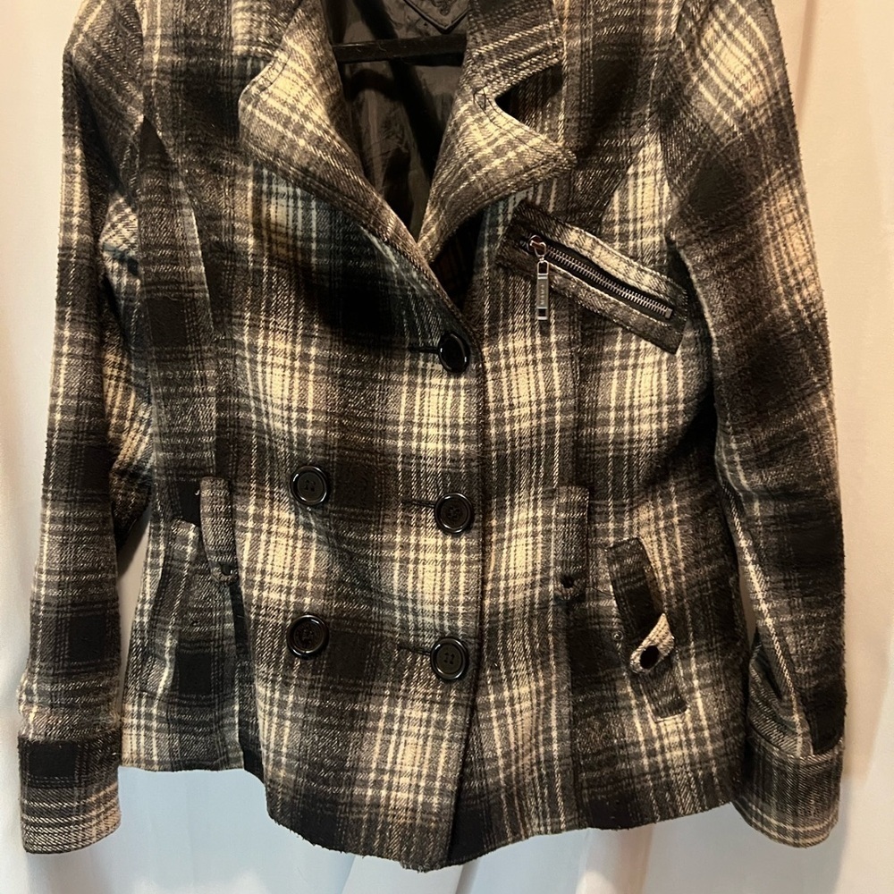 Jou Jou Black and Gray Pea Coat with Plaid Pattern - Picture 7 of 7